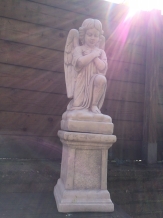 Angel kneeling on a pedestal, full solid cast stone statue, beautifully designed!!